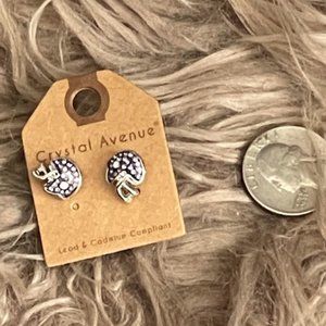 Silver Plated Purple Rhinestone Football Helmet Stud Earrings